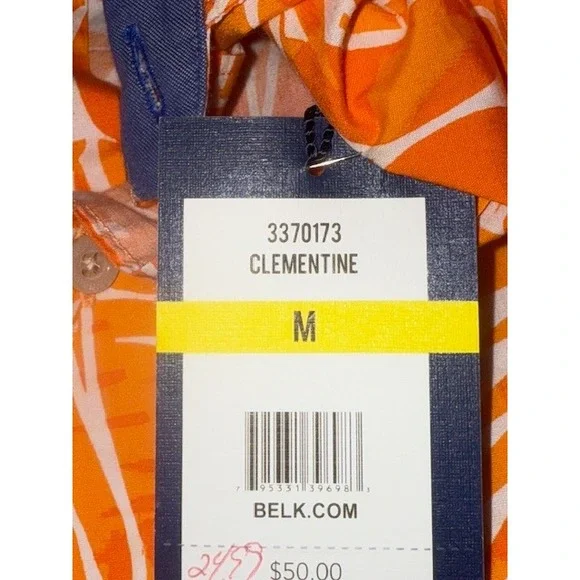 Crown & Ivy Mens Medium Orange Leaf Print Stretch Short Sleeve Button Down Shirt - Picture 4 of 5